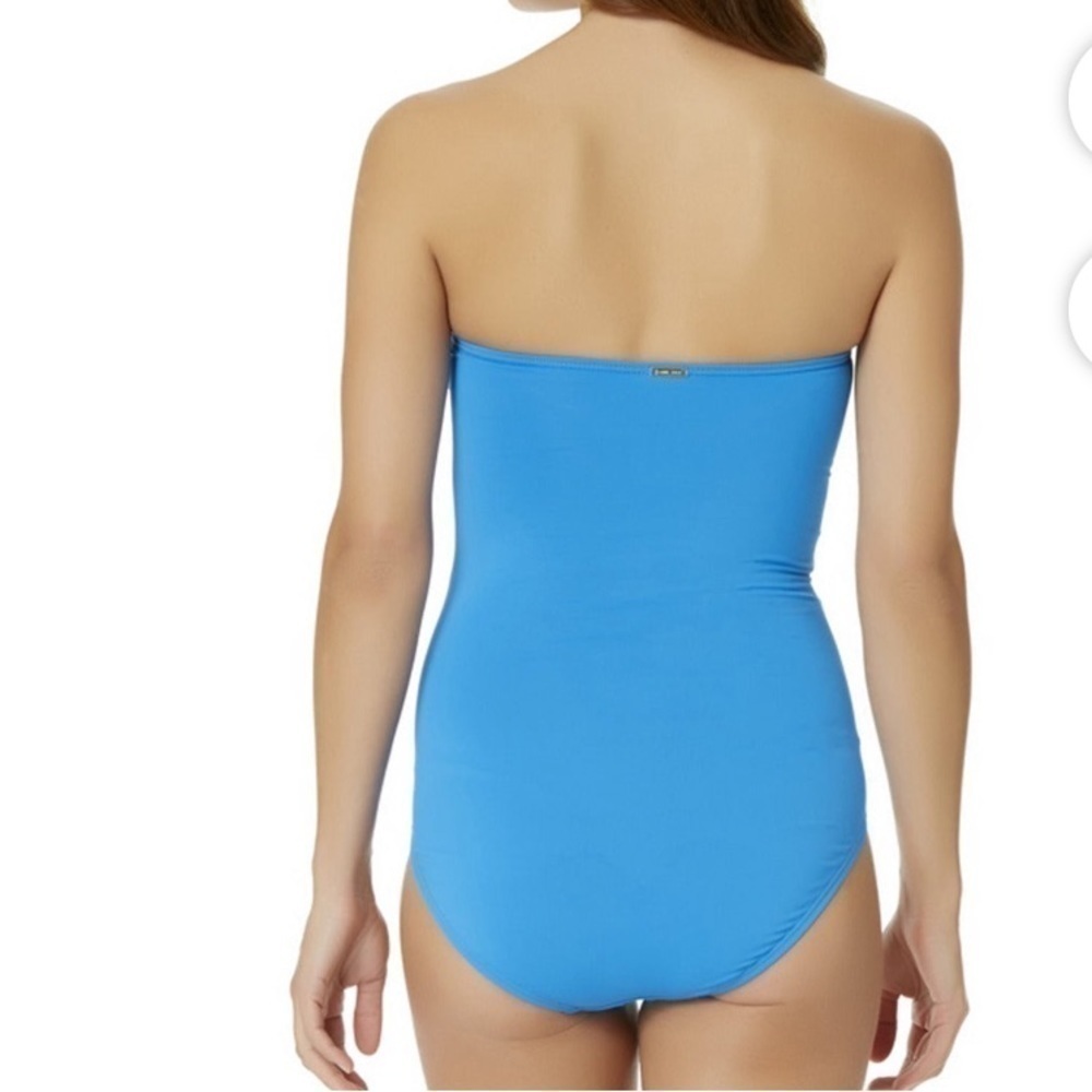 Anne Cole Blue Twist Front Shirred Bandeau One Piece Swimsuit - Picture 8 of 11